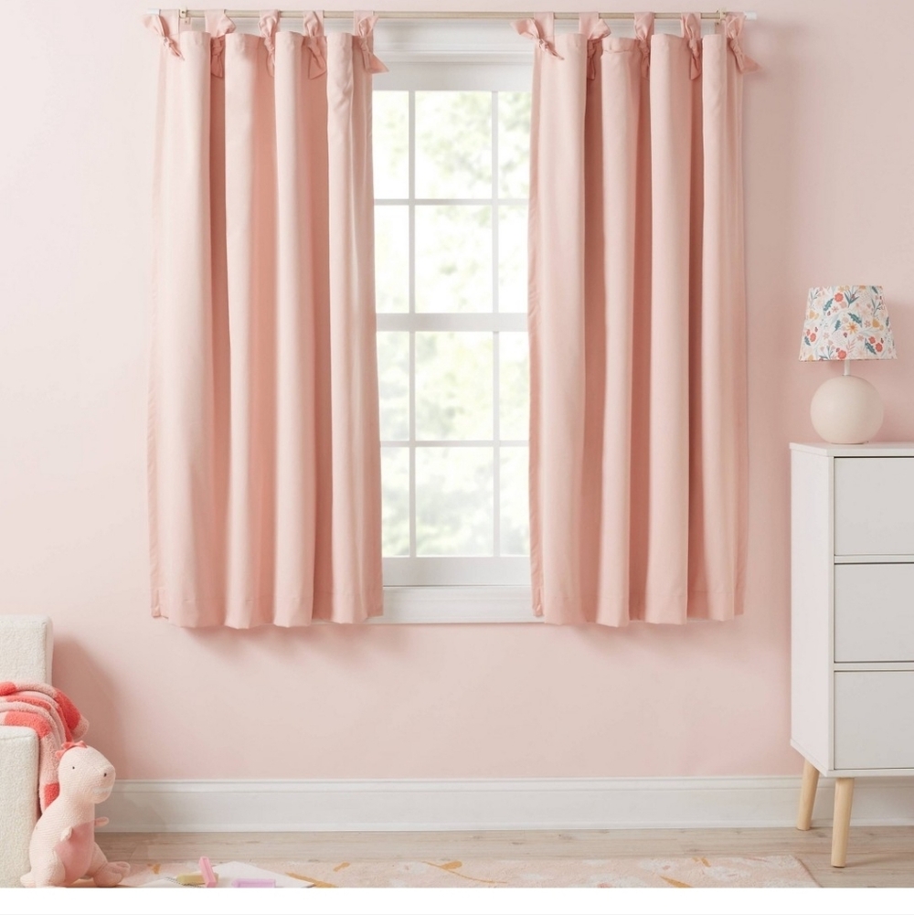 Two Pillowfort Tie Top Blackout Curtains  Pink 42 X 84 - Picture 2 of 8